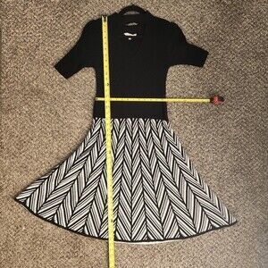 White and Black Striped Dress with Black Bodice